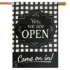 We Are Open Burlap House Flag Everyday Checkered 28" X 40" Briarwood Lane 2 We Are Open Burlap House Flag Everyday Checkered 28" X 40" Briarwood Lane -Sunnydaze Decor Store GUEST 3151857e e0aa 4ab3 b7fa 4e974a381cc7