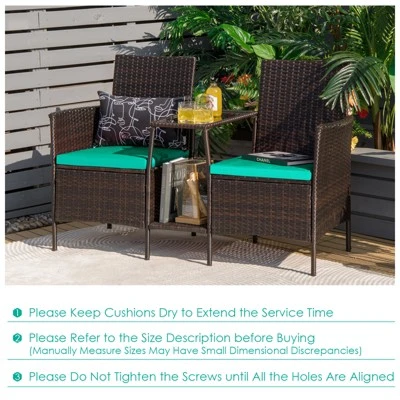 Tangkula Patio Loveseat 2 Person Cushioned Seats With Center Table Outdoor Rattan Furniture Set Turquoise/ Red 5 Tangkula Patio Loveseat 2 Person Cushioned Seats With Center Table Outdoor Rattan Furniture Set Turquoise/ Red - Image 3
