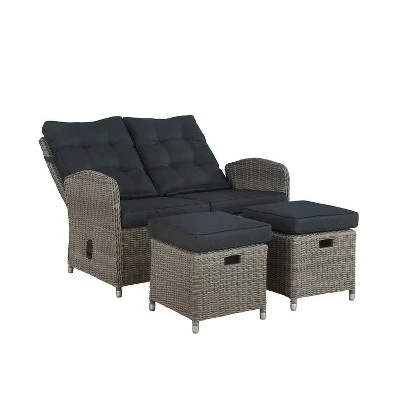Monaco 3pc Set With 2 Seat Reclining Bench & 2 Ottomans - Gray - Alaterre Furniture 4 Monaco 3pc Set With 2 Seat Reclining Bench & 2 Ottomans - Gray - Alaterre Furniture - Image 2