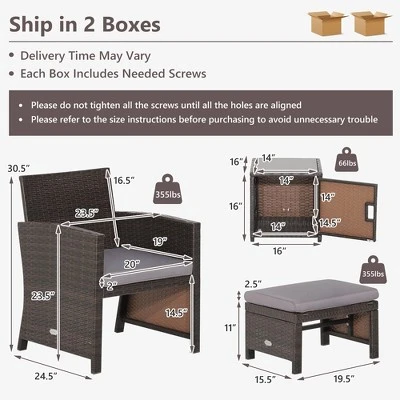 Costway 5PCS Patio Rattan Furniture Set Ottoman Cushioned W/Cover Space Saving Off White/Gray/Red/Turquoise 5 Costway 5PCS Patio Rattan Furniture Set Ottoman Cushioned W/Cover Space Saving Off White/Gray/Red/Turquoise - Image 3