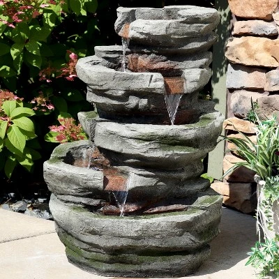 Sunnydaze Decor Sunnydaze 31"H Electric Polyresin And Fiberglass Lighted Cobblestone Waterfall Outdoor Water Fountain With LED Lights 3 Sunnydaze Decor Sunnydaze 31"H Electric Polyresin And Fiberglass Lighted Cobblestone Waterfall Outdoor Water Fountain With LED Lights