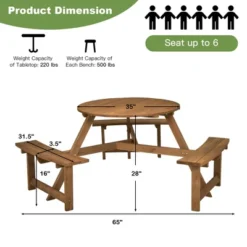Costway 6-person Round Wooden Picnic Table Outdoor Table W/ Umbrella Hole & Benches -Sunnydaze Decor Store GUEST 343d1166 55e4 4fe2 8aa2 80826ccd4b9b