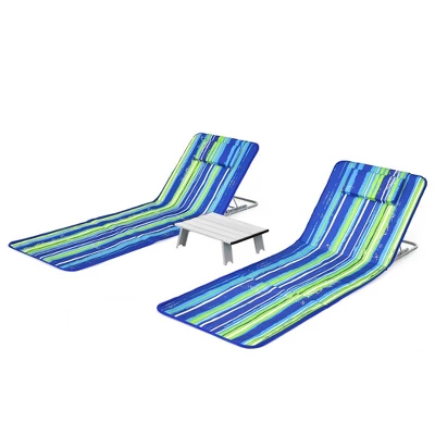 Tangkula 3PCS Folding Beach Mat Set Adjustable Beach Lounge Chair & Side Table Set 13 Tangkula 3PCS Folding Beach Mat Set Adjustable Beach Lounge Chair & Side Table Set - Image 11