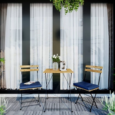 3pc Solid Teak Wood Folding Table & Chair Bistro Set - Brown - WELLFOR 5 3pc Solid Teak Wood Folding Table & Chair Bistro Set - Brown - WELLFOR - Image 3