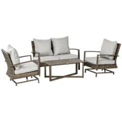 Outsunny Patio Furniture Set, 4 Piece Outdoor Rattan Conversation Set With 2 Rocking Chairs, Cushions, Loveseat Sofa & Coffee Table -Sunnydaze Decor Store GUEST 367fa520 e013 4f4a 9648 8a2da88ad5ae