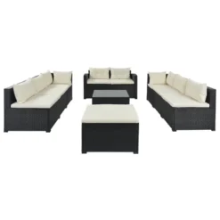 9pc Wicker Patio Sectional Seating Set With Cushions - Black/Beige - GODEER -Sunnydaze Decor Store GUEST 36a23084 fad0 4895 98cc dd17d28df134