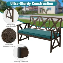 Costway Outdoor Garden Park Bench With Padded Cushion Wood Grain Coated Heavy Duty Frame -Sunnydaze Decor Store GUEST 3759a187 ecc1 47f6 981b de94c4a84d78