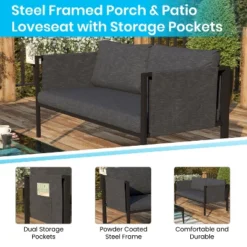 Emma And Oliver Indoor Outdoor Patio Loveseat, Steel Framed Club Chair With Cushions And 2 Storage Pockets 13 Emma And Oliver Indoor Outdoor Patio Loveseat, Steel Framed Club Chair With Cushions And 2 Storage Pockets -Sunnydaze Decor Store GUEST 37680c68 8334 4b81 804f 3406d391b49d