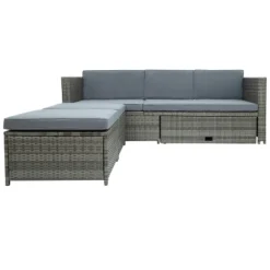 4pc Outdoor Wicker Conversation Sectional Set With Cushions - Gray - GODEER 31 4pc Outdoor Wicker Conversation Sectional Set With Cushions - Gray - GODEER -Sunnydaze Decor Store GUEST 382d65ee 629b 49fd a103 84ed08f8dd4c