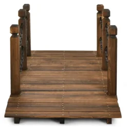 Costway 5 Ft Wooden Garden Bridge Arc Footbridge Stained Finish Walkway W/Rails -Sunnydaze Decor Store GUEST 384e59f2 86e2 46d3 8637 91f92e0032b5