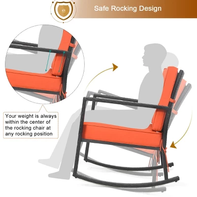 Costway Patio Rattan Rocker Chair Outdoor Glider Wicker Rocking Chair Cushion Lawn Deck 6 Costway Patio Rattan Rocker Chair Outdoor Glider Wicker Rocking Chair Cushion Lawn Deck - Image 4