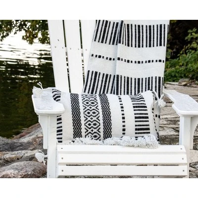 Black Striped Hand Woven 14x22" Outdoor Decorative Throw Pillow With Hand Tied Tassels - Foreside Home & Garden 6 Black Striped Hand Woven 14x22" Outdoor Decorative Throw Pillow With Hand Tied Tassels - Foreside Home & Garden - Image 4