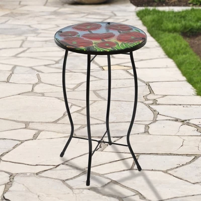 Northlight 19" Red Floral Poppies Glass Patio Side Table 3 Northlight 19" Red Floral Poppies Glass Patio Side Table