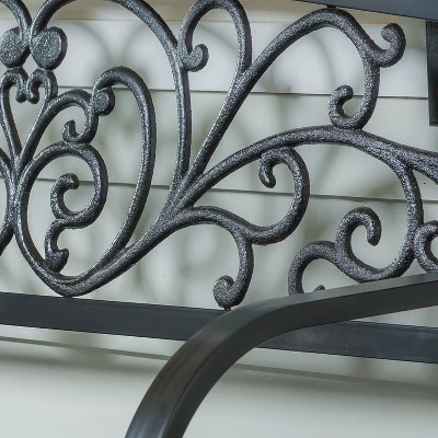 Evergreen Blooming Garden Metal Bench, Black 5 Evergreen Blooming Garden Metal Bench, Black - Image 3