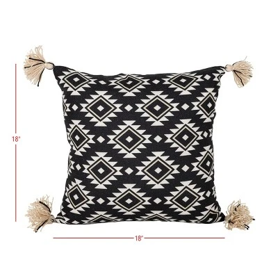 18X18 Inch Hand Woven Southwest Geo Outdoor Pillow Black Polyester With Polyester Fill By Foreside Home & Garden 6 18X18 Inch Hand Woven Southwest Geo Outdoor Pillow Black Polyester With Polyester Fill By Foreside Home & Garden - Image 4