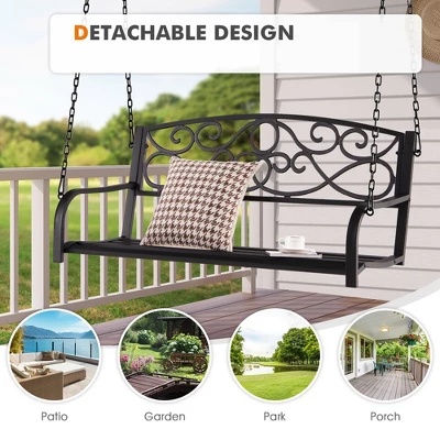 Tangkula Patio Hanging Porch Swing Outdoor 2-Person Metal Swing Bench Chair W/ Chains 7 Tangkula Patio Hanging Porch Swing Outdoor 2-Person Metal Swing Bench Chair W/ Chains - Image 5