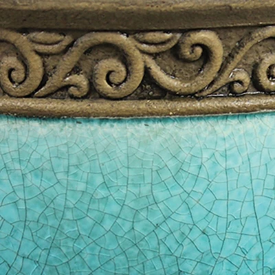 Southern Patio Cadiz 8in Diameter Crackled Glazed Ceramic Indoor Outdoor Garden Planter Pot Urn W/Saucer For Flowers, Herbs, & Plants, Teal (2 Pack) 4 Southern Patio Cadiz 8in Diameter Crackled Glazed Ceramic Indoor Outdoor Garden Planter Pot Urn W/Saucer For Flowers, Herbs, & Plants, Teal (2 Pack) - Image 2