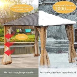Aoodor Wood Grain Aluminum Gazebo Hardtop Black Steel Roof With Curtain&Netting -Sunnydaze Decor Store GUEST 3b0b2239 5e3f 403e b09e 9b820b563af7