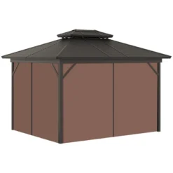 Outsunny Outdoor Hardtop Gazebo Galvanized Steel Canopy With Aluminum Frame Double Vented Roof Pergola With Netting And Curtains For Patios, Gardens, Lawns, Dark Brown -Sunnydaze Decor Store GUEST 3d44d853 a2bd 4801 bfbb da1d35ded054