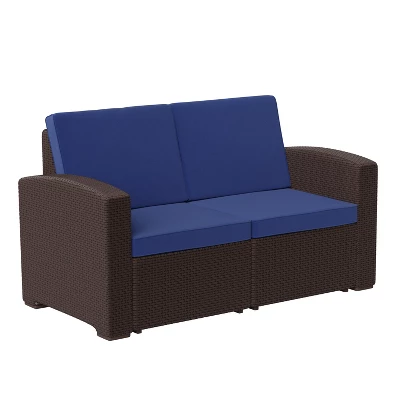 Flash Furniture Seneca Faux Rattan Loveseat With All-Weather Cushions 12 Flash Furniture Seneca Faux Rattan Loveseat With All-Weather Cushions - Image 10