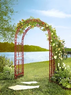 Evergreen Montebello Iron Garden Arbor, Americana Red- 53 X 84 X 23 Inches Fade And Weather Resistant Outdoor Decor -Sunnydaze Decor Store GUEST 3dd6cd32 89a8 483f 9e6d 097144f8e27a
