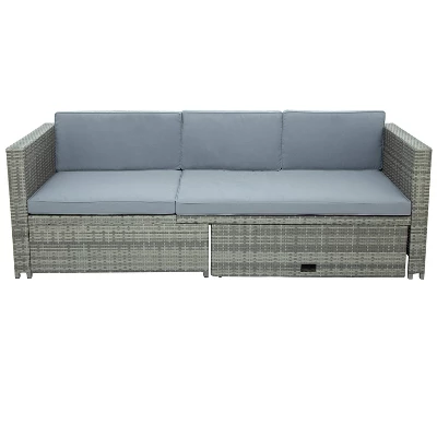 4pc Outdoor Wicker Conversation Sectional Set With Cushions - Gray - GODEER 21 4pc Outdoor Wicker Conversation Sectional Set With Cushions - Gray - GODEER - Image 19