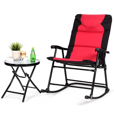 Costway 3 PCS Outdoor Folding Rocking Chair Table Set Bistro Sets Patio Furniture Red 11 Costway 3 PCS Outdoor Folding Rocking Chair Table Set Bistro Sets Patio Furniture Red - Image 9
