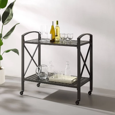 Kaplan Outdoor Steel Bar Cart Bronze - Crosley 3 Kaplan Outdoor Steel Bar Cart Bronze - Crosley