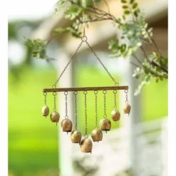Wind & Weather Handcrafted Nine Metal Bells Wind Chime With Antiqued Golden Finish