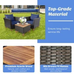 Costway 3PCS Patio Wicker Rattan Sofa Set Furniture Acacia Wood Conversation -Sunnydaze Decor Store GUEST 40e753ce d022 4fad 924a 12ed0ba56751
