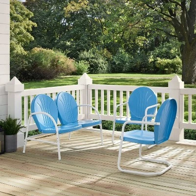 Griffith 3pc Outdoor Seating Set - Sky Blue - Crosley 5 Griffith 3pc Outdoor Seating Set - Sky Blue - Crosley - Image 3