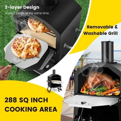 Costway 2-Layer Pizza Oven Wood Fired Pizza Grill Outside Pizza Maker With Waterproof Cover 6 Costway 2-Layer Pizza Oven Wood Fired Pizza Grill Outside Pizza Maker With Waterproof Cover - Image 4