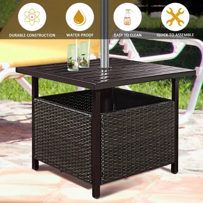 Costway Brown Rattan Wicker Steel Side Table Outdoor Furniture Deck Garden Patio Pool 6 Costway Brown Rattan Wicker Steel Side Table Outdoor Furniture Deck Garden Patio Pool - Image 4