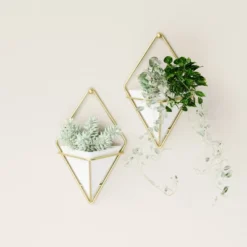 Set Of 2 Trigg Wall Display Planters White/Brass - Umbra -Sunnydaze Decor Store GUEST 434e776c 6ab1 45ed affd e09b5070d6a9