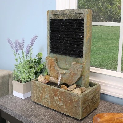 Sunnydaze Decor Sunnydaze Indoor Home Office Contemporary Soothing Half Moon Stone Slate Cascading Tabletop Water Fountain - 16" 3 Sunnydaze Decor Sunnydaze Indoor Home Office Contemporary Soothing Half Moon Stone Slate Cascading Tabletop Water Fountain - 16"