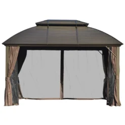 Outsunny 10' X 12' Hardtop Gazebo With Galvanized Steel Rounded Double Roof, Aluminum Frame, Pavilion Gazebo With Netting, Hooks, And Curtains, Brown -Sunnydaze Decor Store GUEST 438cf441 64c4 4d3b adc2 75c6e82e2621