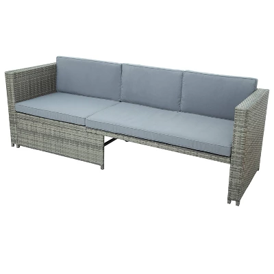 4pc Outdoor Wicker Conversation Sectional Set With Cushions - Gray - GODEER 17 4pc Outdoor Wicker Conversation Sectional Set With Cushions - Gray - GODEER - Image 15