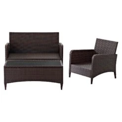 Kiawah 3 Piece Outdoor Wicker Seating Set Sangria - Crosley -Sunnydaze Decor Store GUEST 454f447d 71cc 4a22 806d 7266f8d9a384