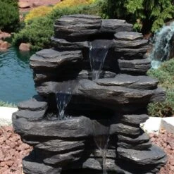 Sunnydaze Decor Sunnydaze 39"H Electric Polystone Rock Falls Waterfall Outdoor Water Fountain With LED Lights -Sunnydaze Decor Store GUEST 45c210cd 5e2c 4ffa b921 dd3b121b6815