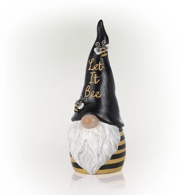 12" Polyresin "Let It Bee" Indoor/Outdoor Garden Gnome Statue Black/Yellow - Alpine Corporation 4 12" Polyresin "Let It Bee" Indoor/Outdoor Garden Gnome Statue Black/Yellow - Alpine Corporation - Image 2