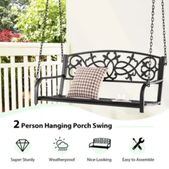 Costway 2-Person Metal Outdoor Porch Swing Hanging Patio Bench 485 Lbs Capacity BlackBrown 17 Costway 2-Person Metal Outdoor Porch Swing Hanging Patio Bench 485 Lbs Capacity BlackBrown -Sunnydaze Decor Store GUEST 4662d179 18a3 482e b580 3e86df609322