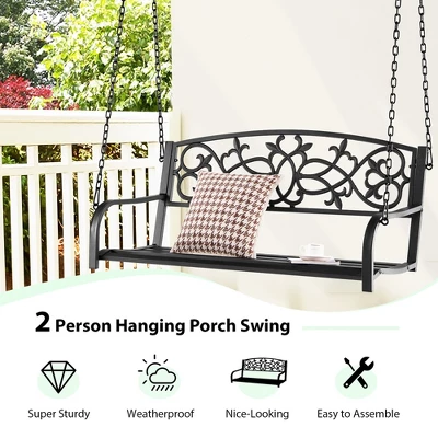 Costway 2-Person Metal Outdoor Porch Swing Hanging Patio Bench 485 Lbs Capacity BlackBrown 7 Costway 2-Person Metal Outdoor Porch Swing Hanging Patio Bench 485 Lbs Capacity BlackBrown - Image 5