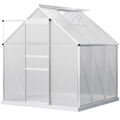 Outsunny Aluminum Greenhouse, Polycarbonate Walk-in Garden Greenhouse Kit With Adjustable Roof Vent, Rain Gutter And Sliding Door For Winter, Silver 9 Outsunny Aluminum Greenhouse, Polycarbonate Walk-in Garden Greenhouse Kit With Adjustable Roof Vent, Rain Gutter And Sliding Door For Winter, Silver - Image 7