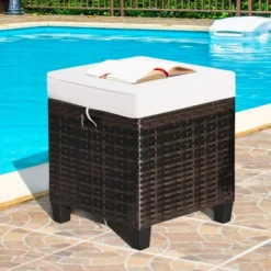 Costway 2PCS Patio Rattan Ottoman Cushioned Seat Beige -Sunnydaze Decor Store GUEST 47d5d1ec a0aa 454e 850c 41c264f7ecdf