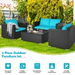 Costway 4PCS Patio Rattan Cushioned Sofa Chair Coffee Table Turquoise 15 Costway 4PCS Patio Rattan Cushioned Sofa Chair Coffee Table Turquoise -Sunnydaze Decor Store GUEST 4842b429 5e99 47ea 8db3 d2427d360b70