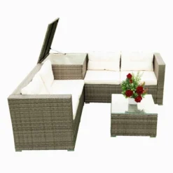 4pc Wicker Patio Seating Set With Cushions - Gray/Beige - GODEER 22 4pc Wicker Patio Seating Set With Cushions - Gray/Beige - GODEER -Sunnydaze Decor Store GUEST 4870d8dd bd7d 4e50 8830 41bf90fbe4c2