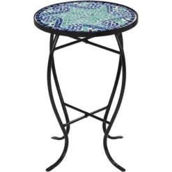 Teal Island Designs Black Round Outdoor Accent Side Tables 14" Wide Set Of 2 Blue Wave Mosaic Tabletop Front Porch Patio Home House -Sunnydaze Decor Store GUEST 48958305 d313 4bcf be1c 408dc739ac55