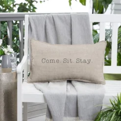 Indoor/Outdoor Come. Sit. Stay. Embroidered Lumbar Throw Pillow - Sorra Home -Sunnydaze Decor Store GUEST 49670a78 a008 4667 af9a 64b1db178d08