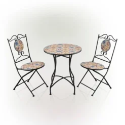 3pc Mediterranean Tile Design Indoor/Outdoor Table And Chairs Patio Set - Alpine Corporation