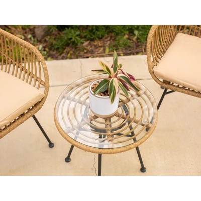 Barton 3-Pieces Outdoor Patio Set Chat Conversation Wicker Seat Cushion And Table, Beige 6 Barton 3-Pieces Outdoor Patio Set Chat Conversation Wicker Seat Cushion And Table, Beige - Image 4